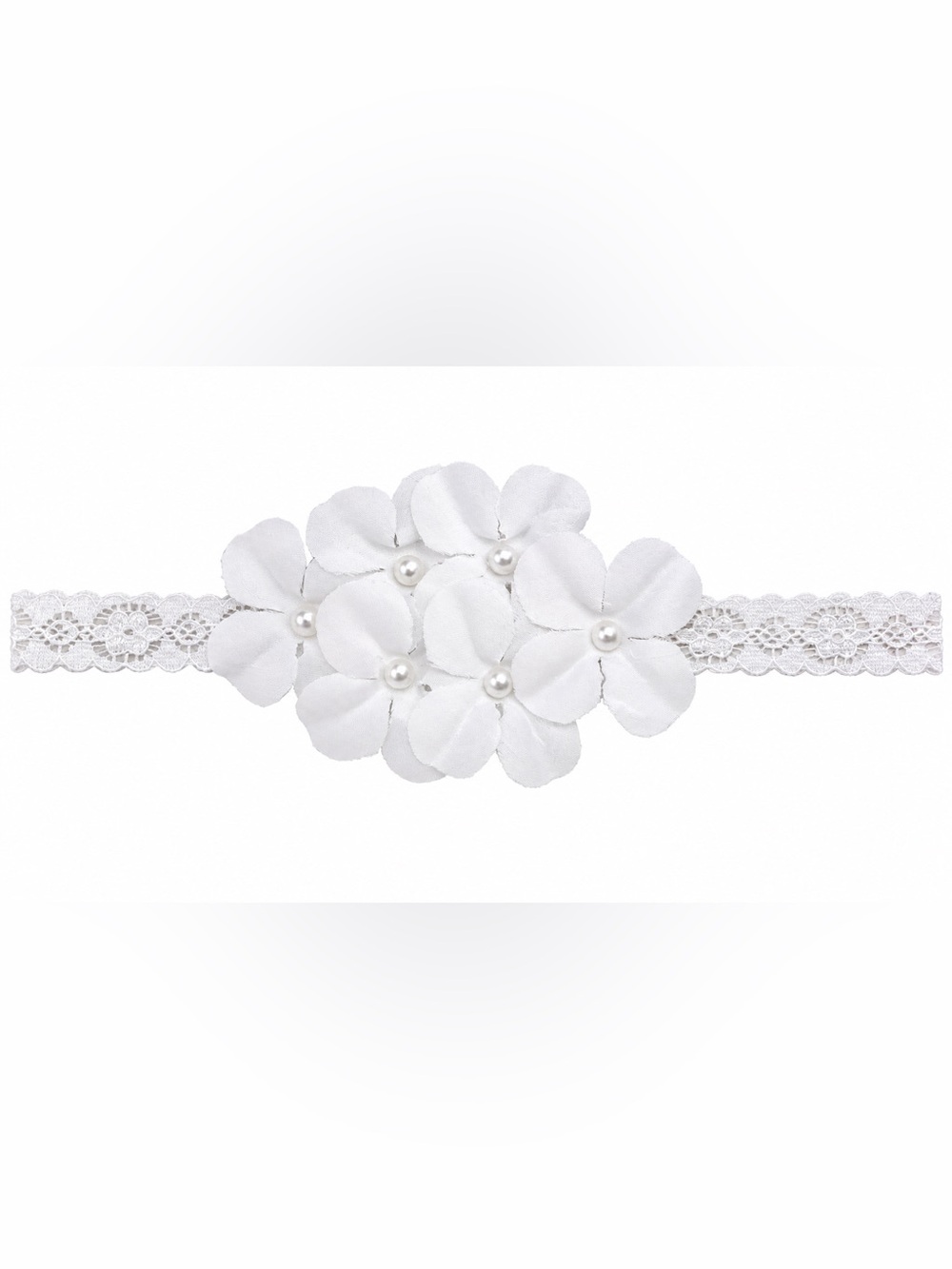 White Floral Lace Baby Headband Baptism Christening Wedding Flower Girl